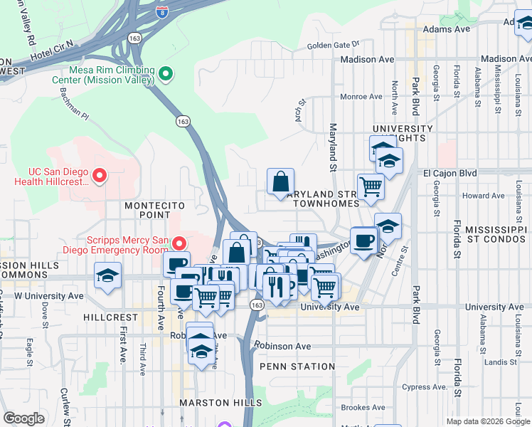 map of restaurants, bars, coffee shops, grocery stores, and more near 1012 Lincoln Avenue in San Diego