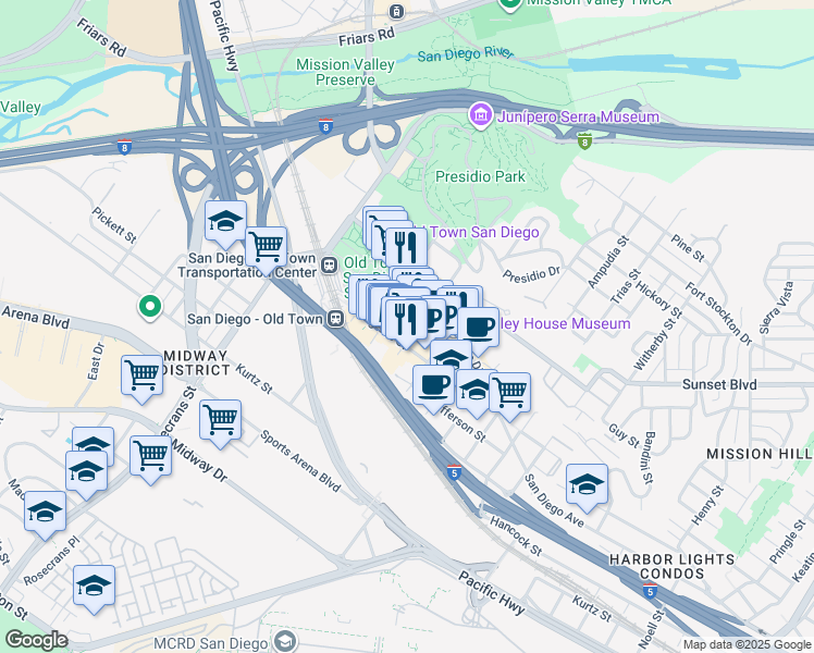 map of restaurants, bars, coffee shops, grocery stores, and more near 2611 San Diego Avenue in San Diego