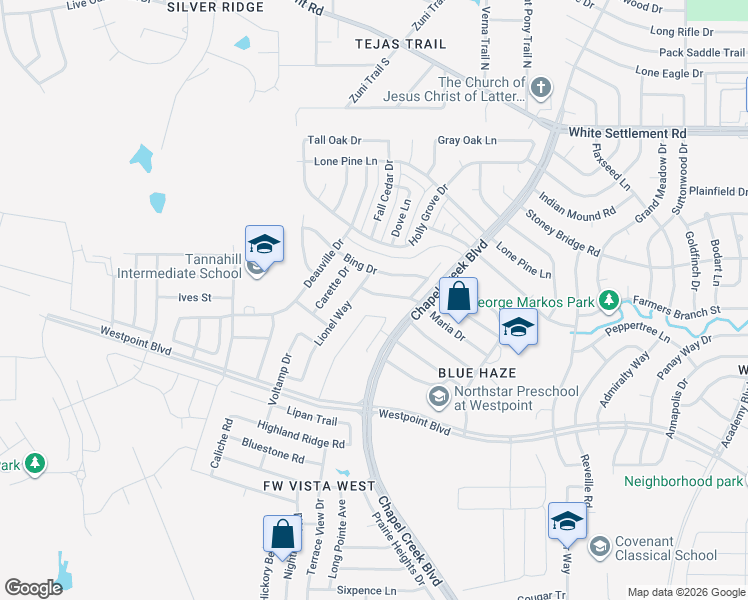 map of restaurants, bars, coffee shops, grocery stores, and more near 10509 Maria Drive in Fort Worth