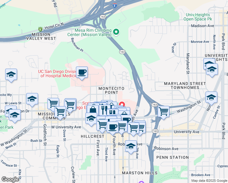 map of restaurants, bars, coffee shops, grocery stores, and more near 4166 4th Avenue in San Diego