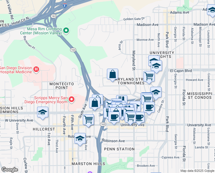map of restaurants, bars, coffee shops, grocery stores, and more near 1056 Lincoln Avenue in San Diego