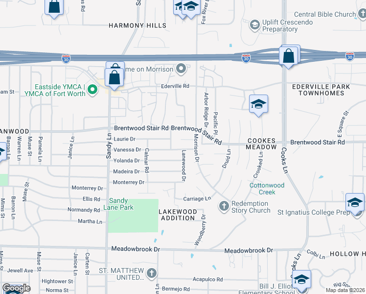 map of restaurants, bars, coffee shops, grocery stores, and more near 7541 Yolanda Drive in Fort Worth