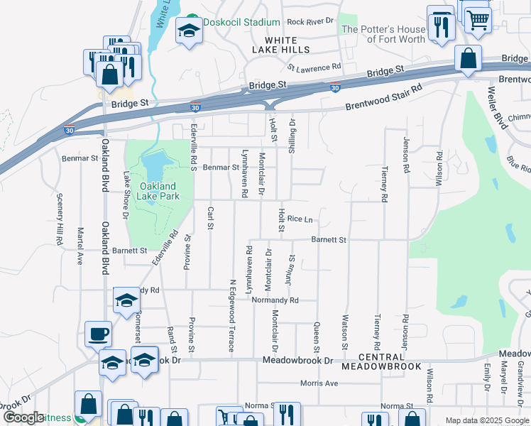 map of restaurants, bars, coffee shops, grocery stores, and more near 1709 Montclair Drive in Fort Worth
