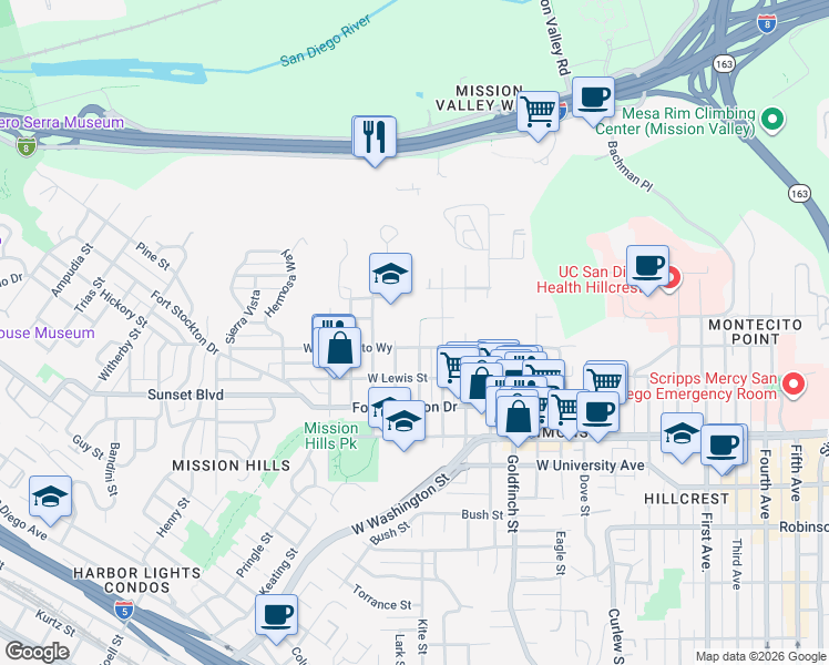 map of restaurants, bars, coffee shops, grocery stores, and more near 4170 Ingalls Street in San Diego