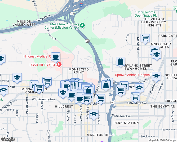 map of restaurants, bars, coffee shops, grocery stores, and more near 4165 5th Avenue in San Diego