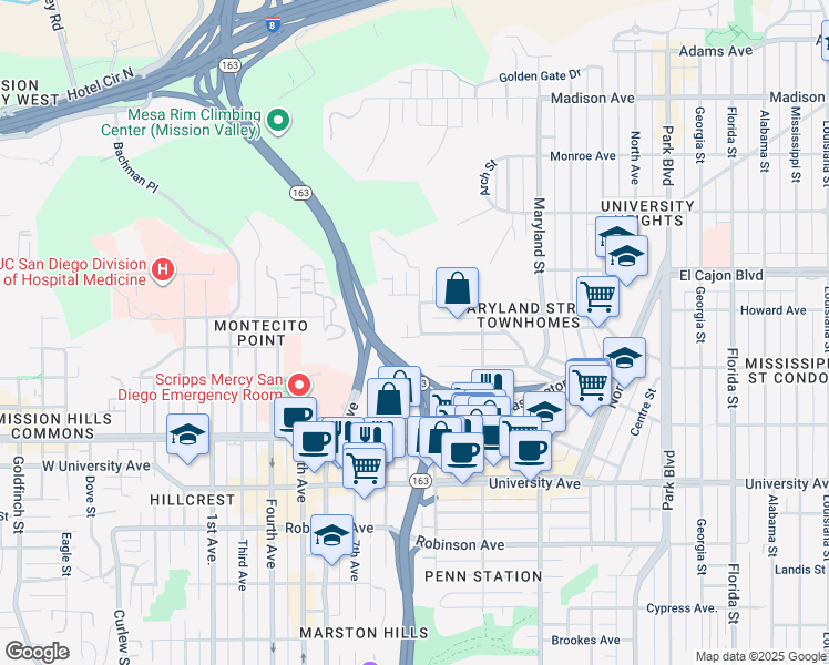 map of restaurants, bars, coffee shops, grocery stores, and more near 4130 10th Avenue in San Diego
