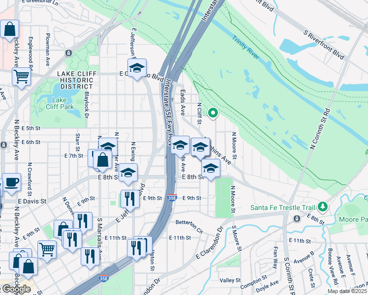 map of restaurants, bars, coffee shops, grocery stores, and more near in Dallas