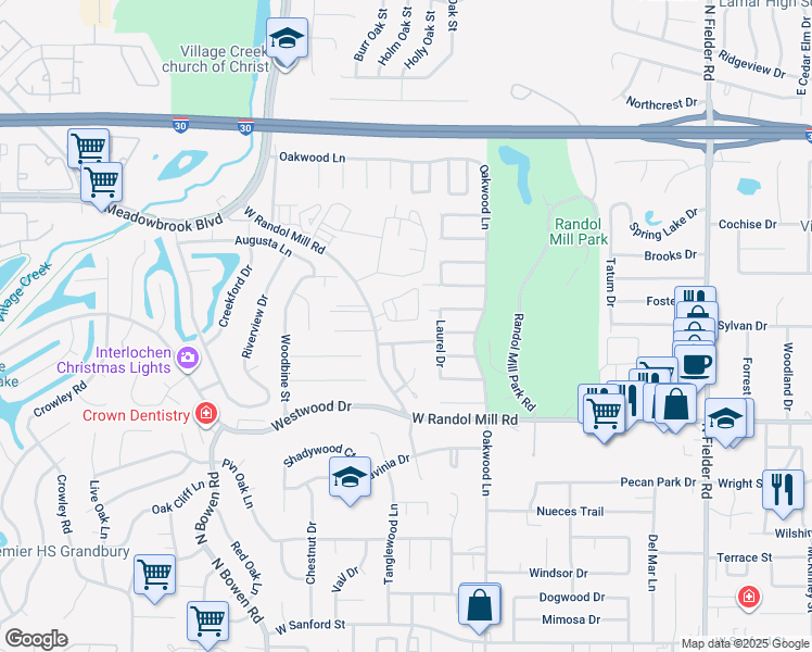 map of restaurants, bars, coffee shops, grocery stores, and more near 2107 Fleur De Lis Court in Arlington