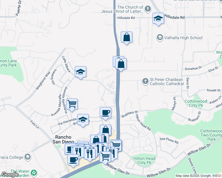 map of restaurants, bars, coffee shops, grocery stores, and more near 12003 Calle De Leon in El Cajon