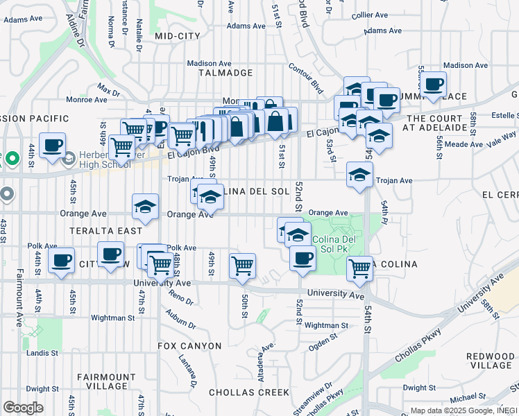 map of restaurants, bars, coffee shops, grocery stores, and more near 4212 Altadena Avenue in San Diego