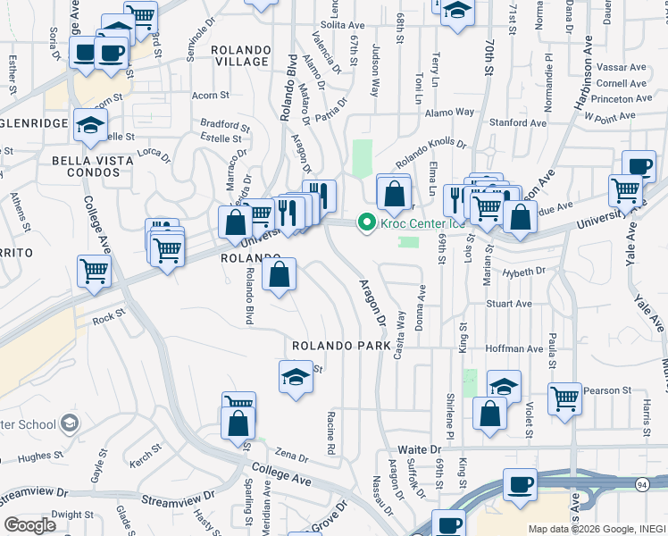 map of restaurants, bars, coffee shops, grocery stores, and more near 4137 Loma Alta Drive in San Diego