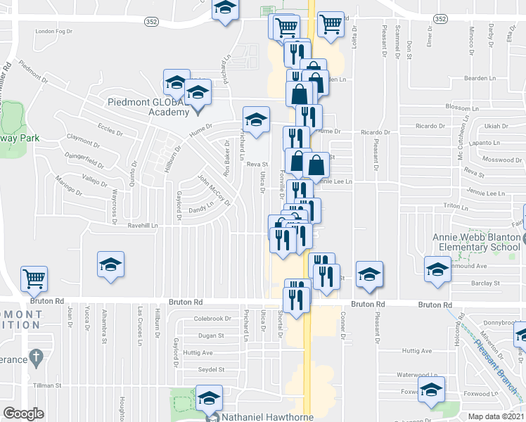 map of restaurants, bars, coffee shops, grocery stores, and more near 2402 Utica Drive in Dallas