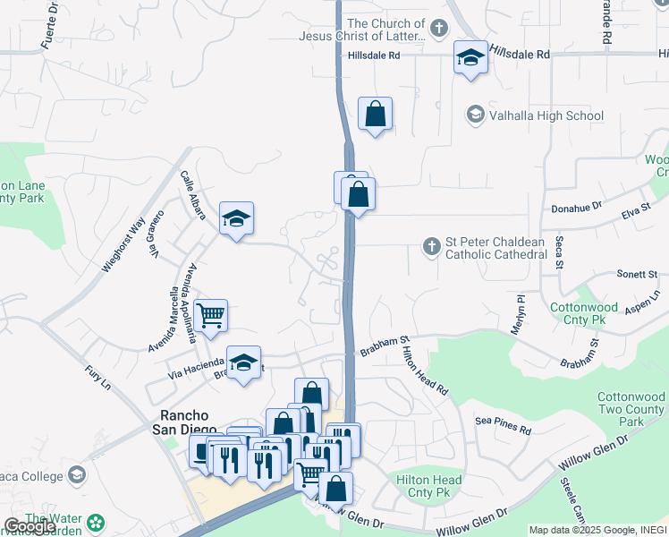 map of restaurants, bars, coffee shops, grocery stores, and more near 12092 Calle De Leon in El Cajon