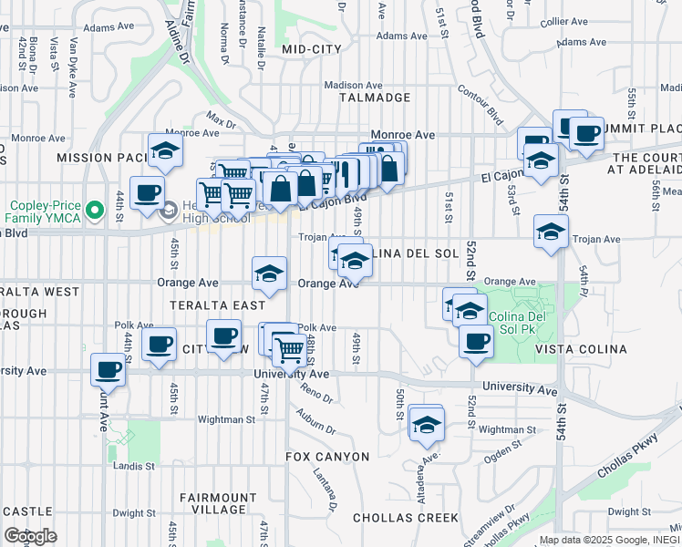 map of restaurants, bars, coffee shops, grocery stores, and more near 4245 Estrella Avenue in San Diego