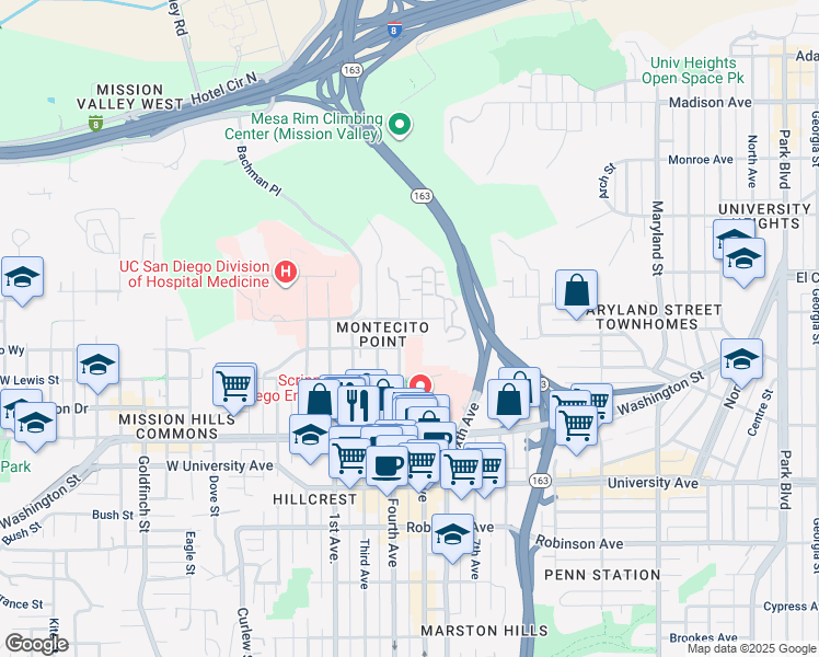 map of restaurants, bars, coffee shops, grocery stores, and more near 4204 Fifth Avenue in San Diego