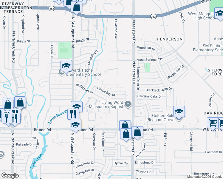 map of restaurants, bars, coffee shops, grocery stores, and more near 9917 Gulf Palms Drive in Dallas