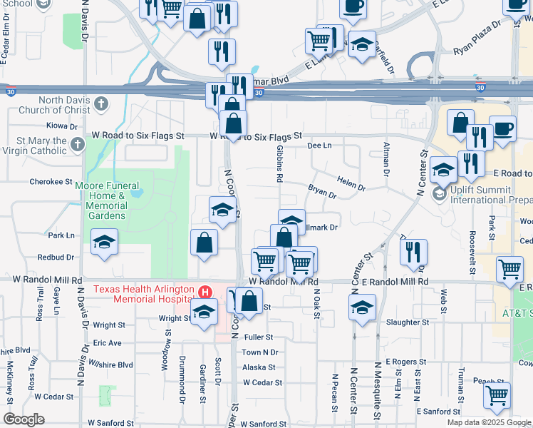 map of restaurants, bars, coffee shops, grocery stores, and more near 1218 Gibbins Road in Arlington