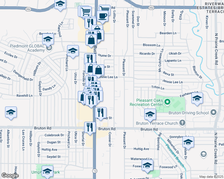 map of restaurants, bars, coffee shops, grocery stores, and more near 2339 Lolita Drive in Dallas