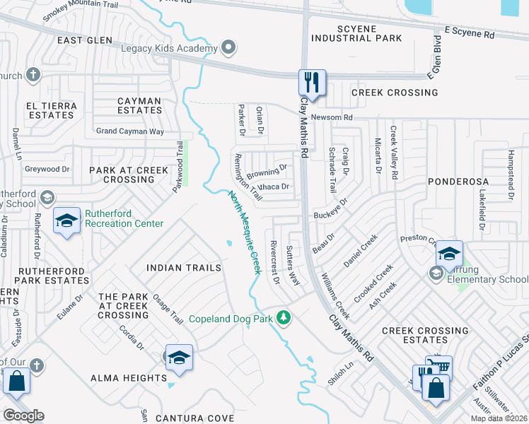 map of restaurants, bars, coffee shops, grocery stores, and more near 2314 Weatherby Drive in Mesquite