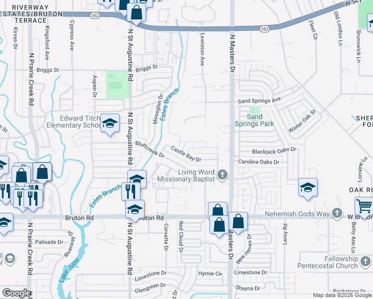 map of restaurants, bars, coffee shops, grocery stores, and more near 9903 Gulf Palms Drive in Dallas