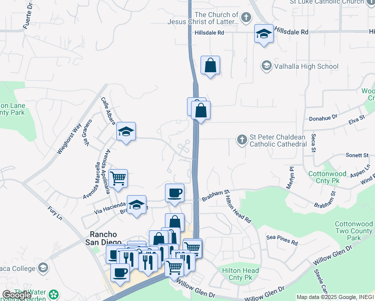 map of restaurants, bars, coffee shops, grocery stores, and more near 12003 Calle De Leon in El Cajon