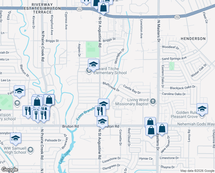 map of restaurants, bars, coffee shops, grocery stores, and more near 2507 Mossglen Drive in Dallas