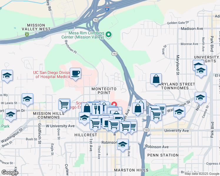 map of restaurants, bars, coffee shops, grocery stores, and more near 4193 Fourth Avenue in San Diego