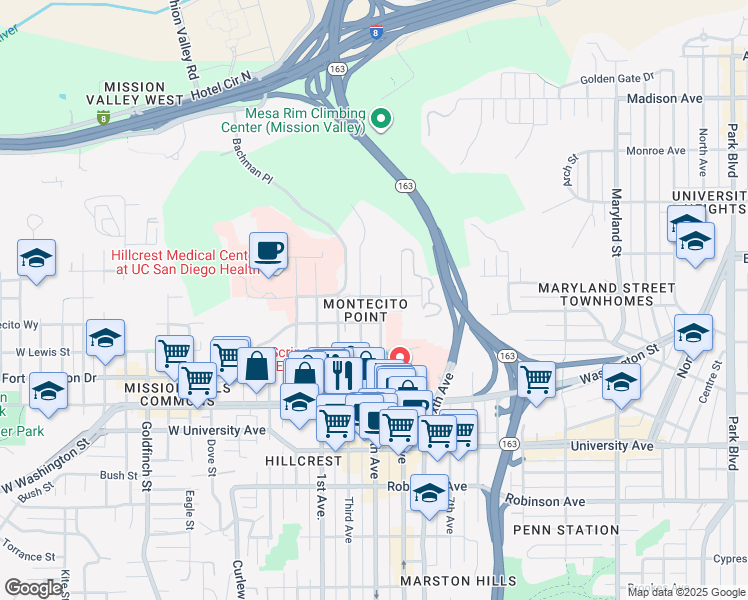map of restaurants, bars, coffee shops, grocery stores, and more near 318 Arbor Drive in San Diego