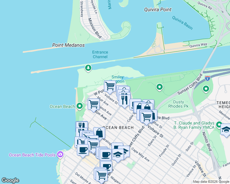 map of restaurants, bars, coffee shops, grocery stores, and more near 2240 Abbott Street in San Diego
