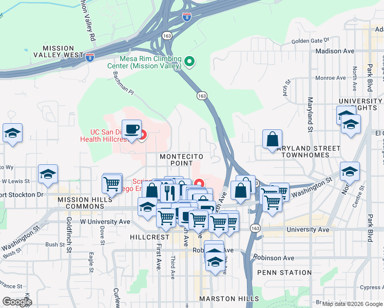 map of restaurants, bars, coffee shops, grocery stores, and more near 4193 Fourth Avenue in San Diego
