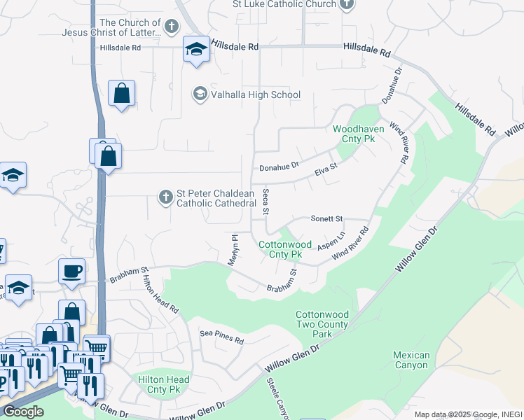 map of restaurants, bars, coffee shops, grocery stores, and more near 2030 Seca Street in El Cajon
