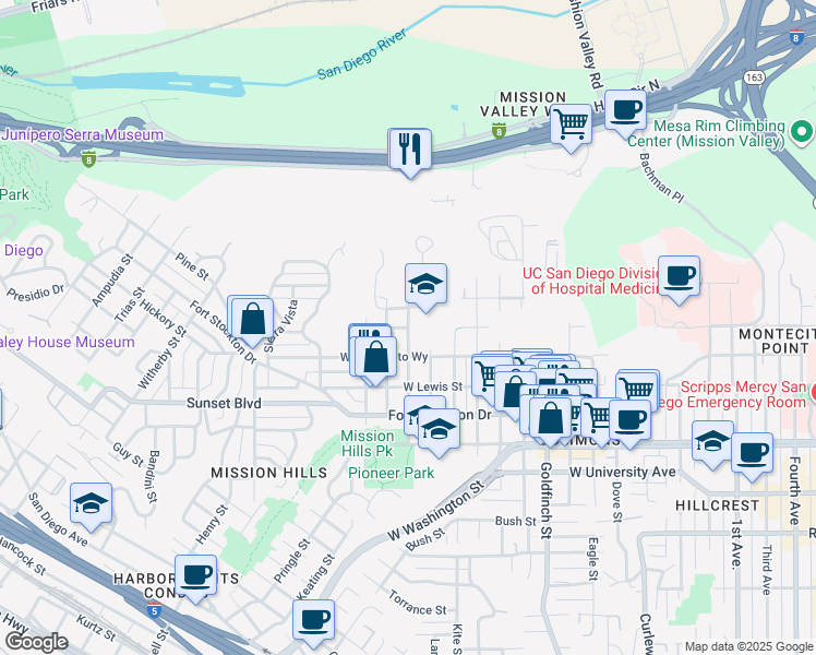 map of restaurants, bars, coffee shops, grocery stores, and more near Randolph Street in San Diego