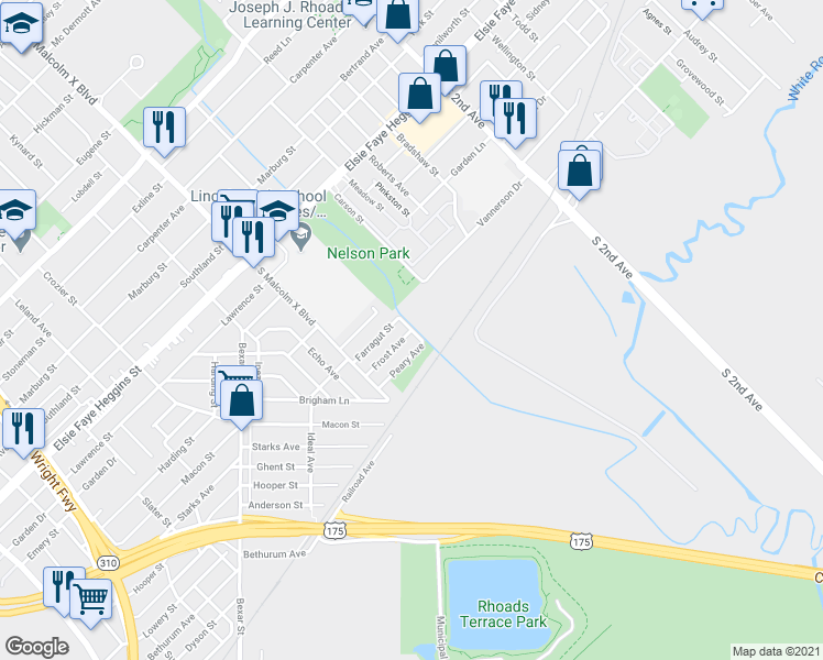 map of restaurants, bars, coffee shops, grocery stores, and more near Frost Ave in Dallas