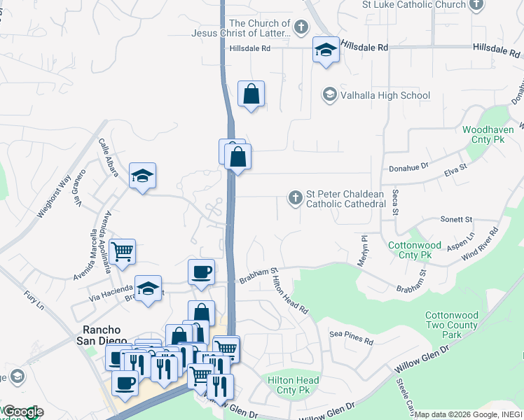 map of restaurants, bars, coffee shops, grocery stores, and more near 1591 Jamacha Way in El Cajon