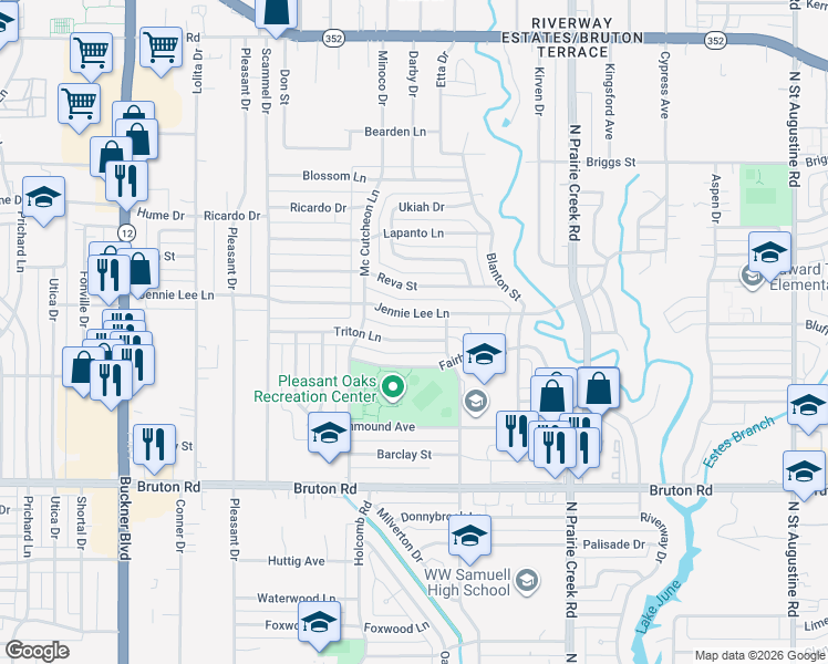 map of restaurants, bars, coffee shops, grocery stores, and more near 8727 Triton Lane in Dallas