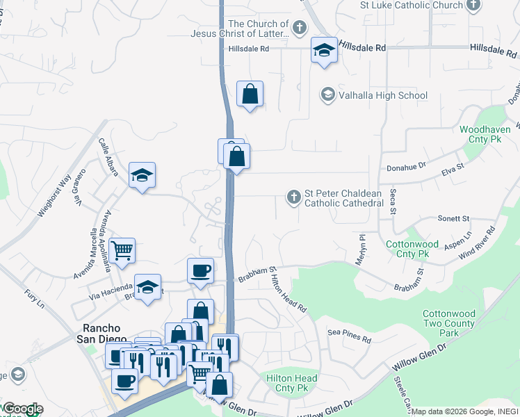 map of restaurants, bars, coffee shops, grocery stores, and more near 1591 Jamacha Way in El Cajon