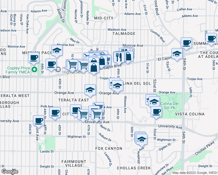 map of restaurants, bars, coffee shops, grocery stores, and more near 4245 Estrella Avenue in San Diego