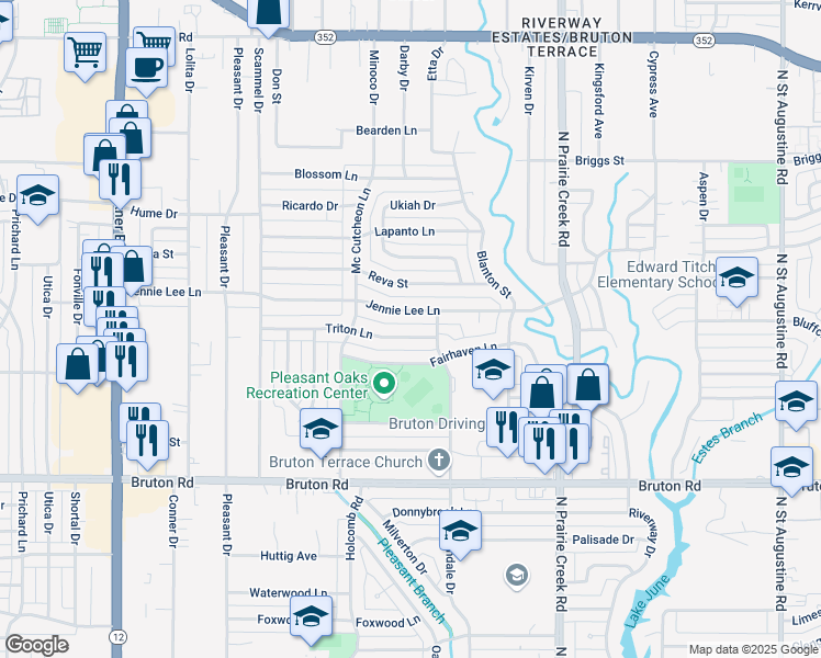 map of restaurants, bars, coffee shops, grocery stores, and more near 8714 Jennie Lee Lane in Dallas
