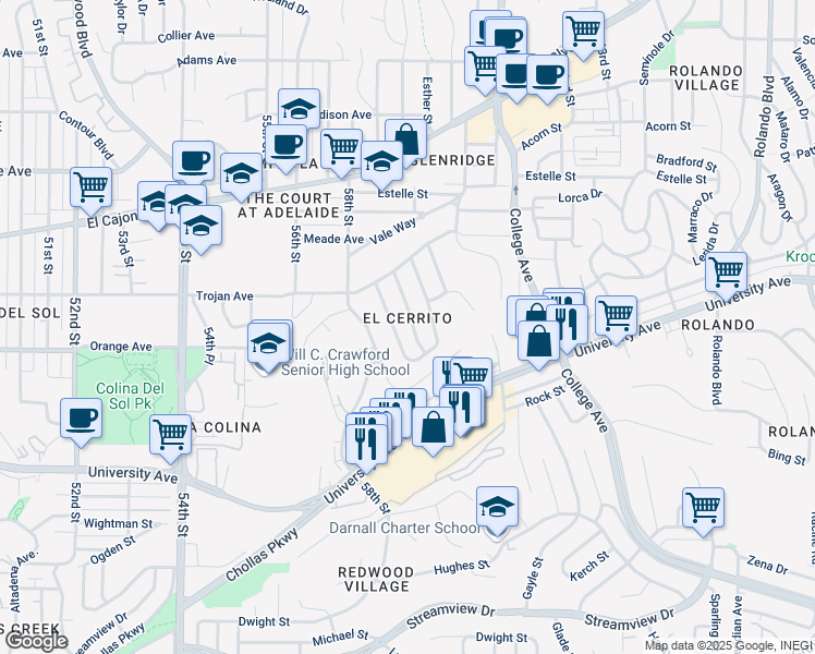 map of restaurants, bars, coffee shops, grocery stores, and more near 4254 Corinth Street in San Diego