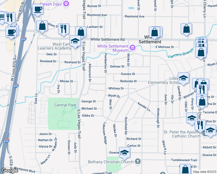 map of restaurants, bars, coffee shops, grocery stores, and more near 523 Pemberton Street in Fort Worth