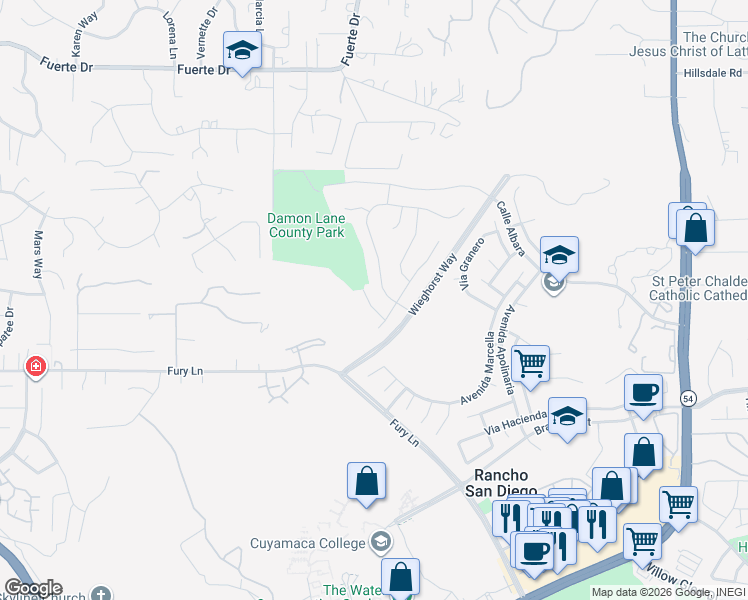map of restaurants, bars, coffee shops, grocery stores, and more near 11734 Via Sefton in El Cajon