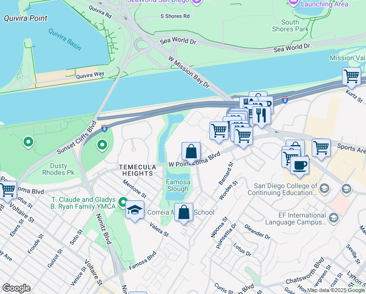 map of restaurants, bars, coffee shops, grocery stores, and more near in San Diego