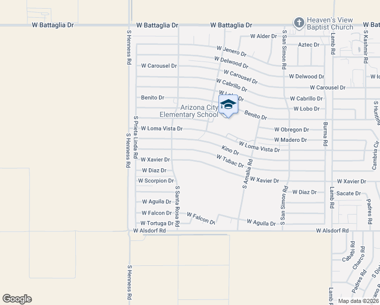 map of restaurants, bars, coffee shops, grocery stores, and more near 12383 West Tubac Drive in Arizona City
