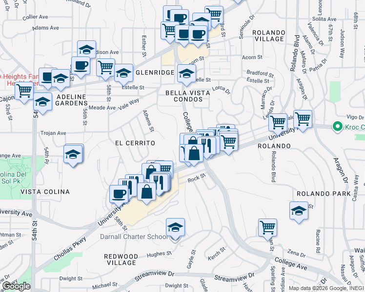map of restaurants, bars, coffee shops, grocery stores, and more near 4241 View Place in San Diego