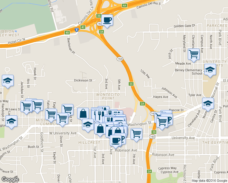 map of restaurants, bars, coffee shops, grocery stores, and more near 4204 Fifth Avenue in San Diego
