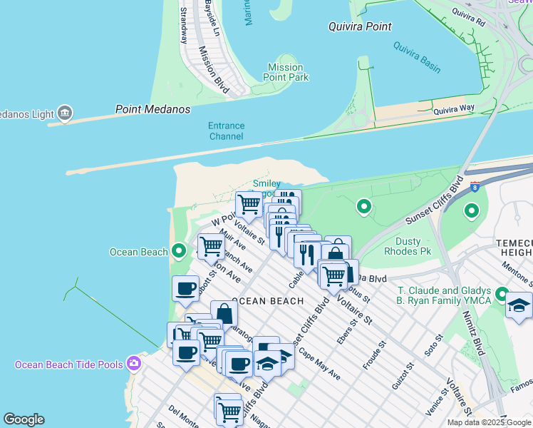 map of restaurants, bars, coffee shops, grocery stores, and more near 2240 Abbott Street in San Diego