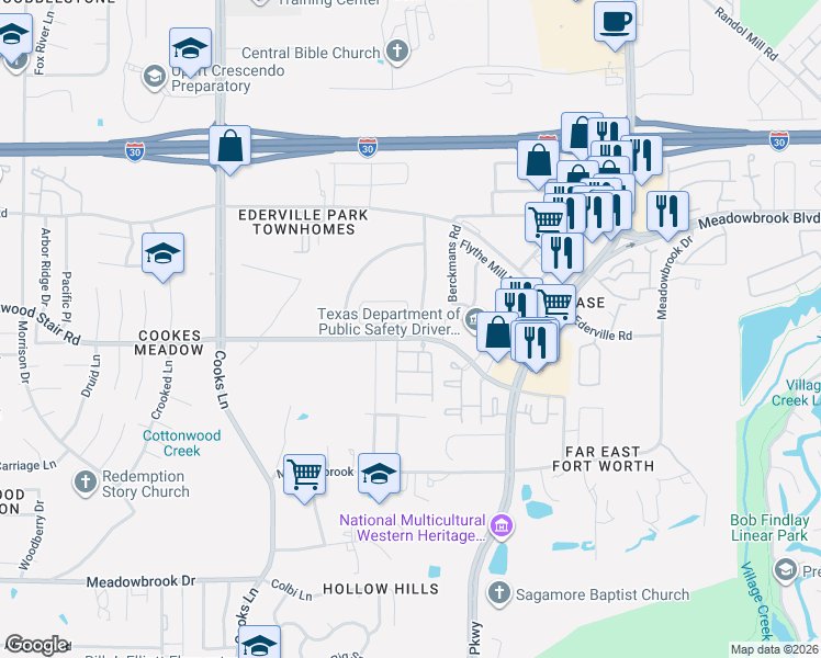 map of restaurants, bars, coffee shops, grocery stores, and more near in Fort Worth