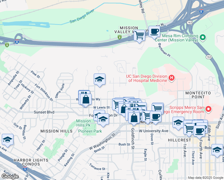 map of restaurants, bars, coffee shops, grocery stores, and more near 1212 West Arbor Drive in San Diego