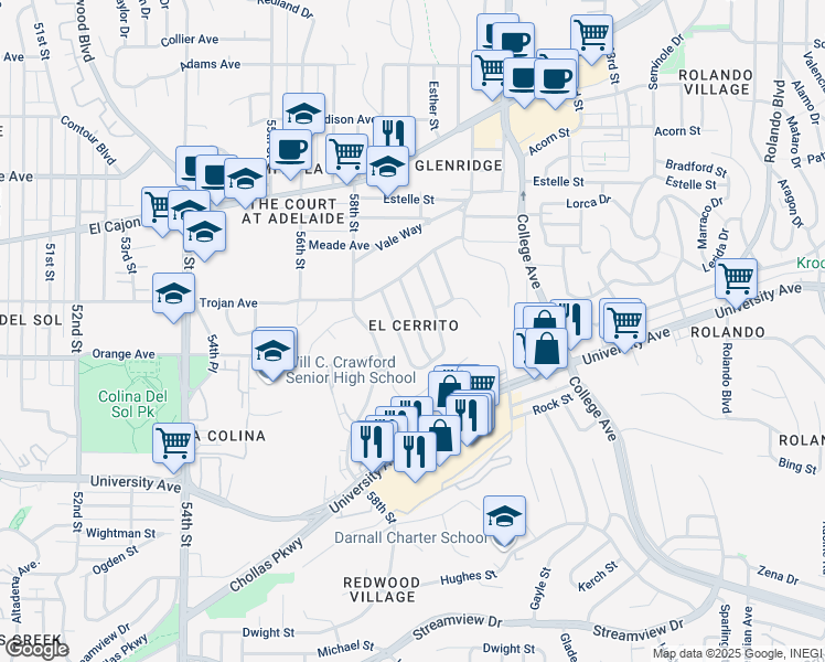 map of restaurants, bars, coffee shops, grocery stores, and more near 4254 Corinth St in San Diego