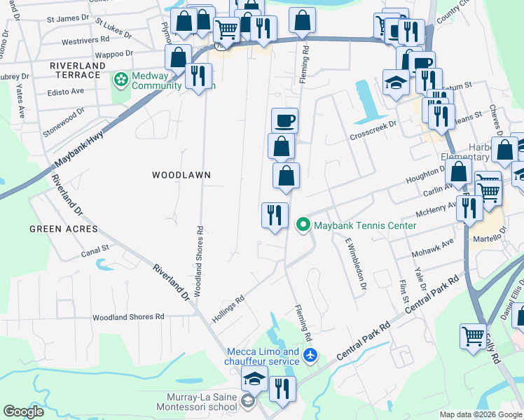 map of restaurants, bars, coffee shops, grocery stores, and more near 440 Howle Avenue in Charleston